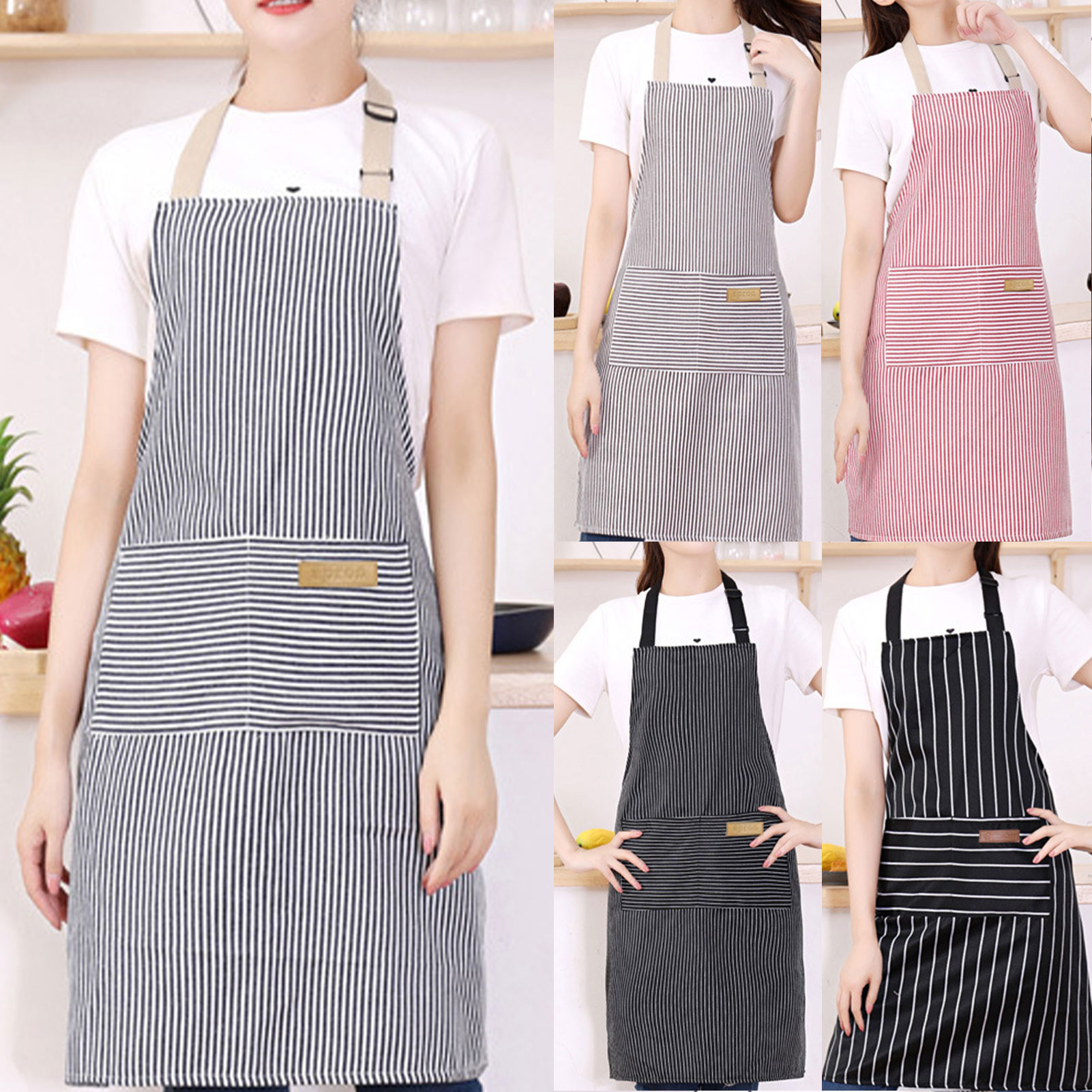 Kitchen Helper Gadgets - 남녀공용 스트라이프 앞치마, 다용도 경량 레이스업